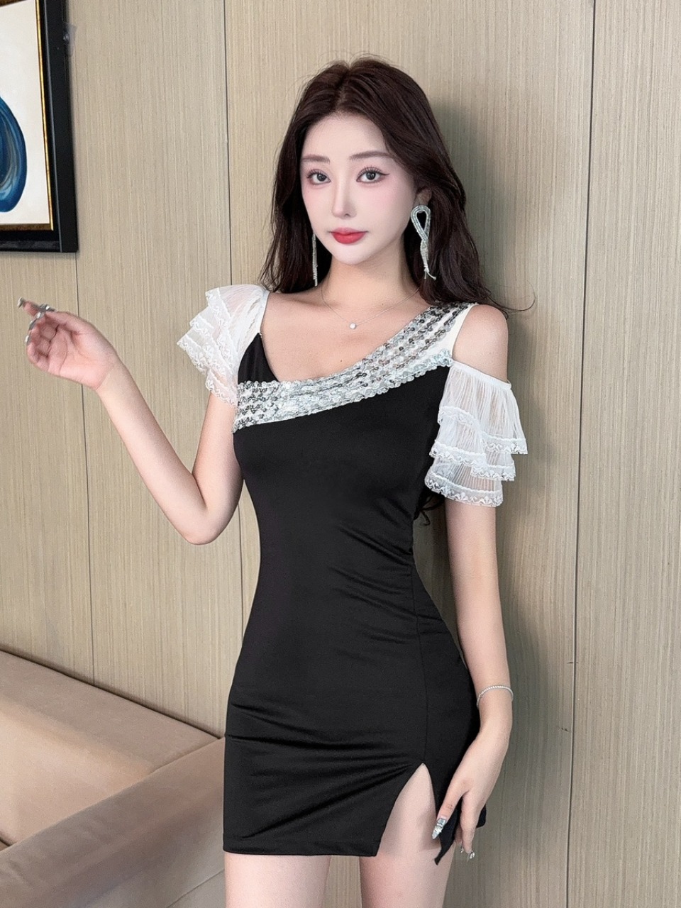 Wrap Dress Work - Sexy Lace Splice Short Wrap around