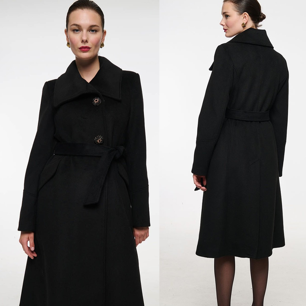 Women'S Formal Wear Plus Size - Vintage Black Stand Collar Women Woolen