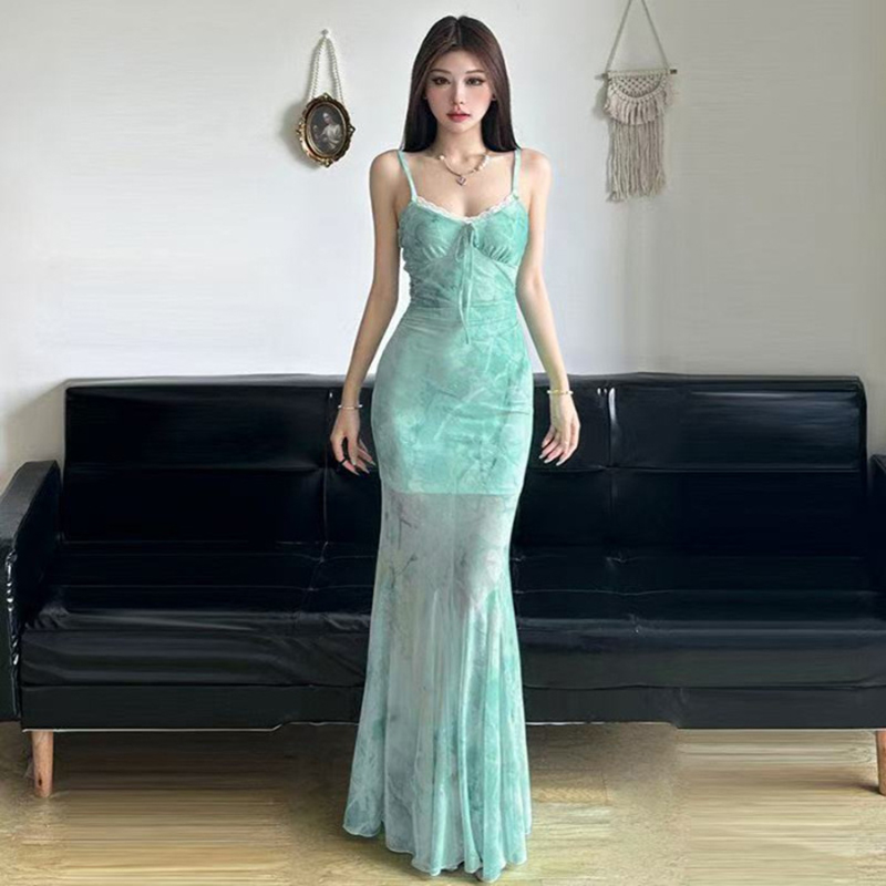 Women'S Green Formal Wear - Summer Beach Long Dress Women Lace