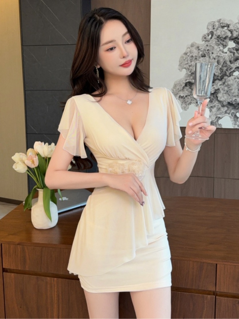Sexy V-Neck Low-Bust Mesh Wrap - огляд і ціна Wrap Dress Work