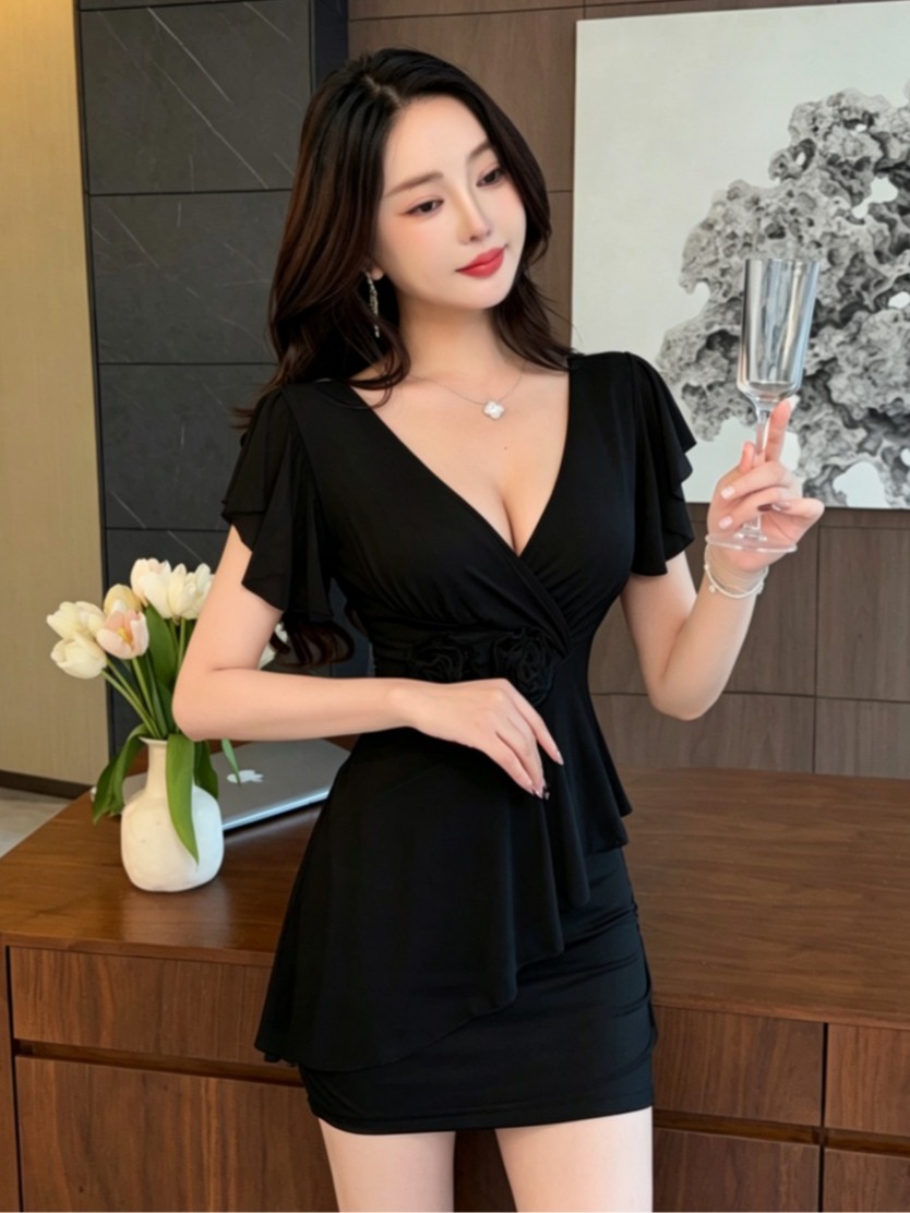 Sexy V-Neck Low-Bust Mesh Wrap - огляд і ціна Wrap Dress Work