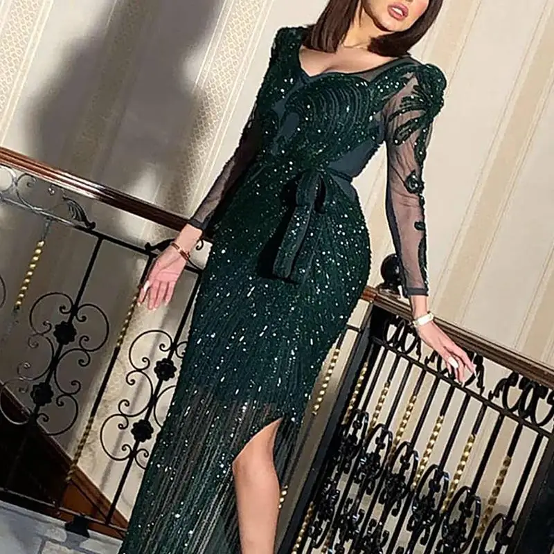 2026 New Fashion V-neck Sparkl - огляд і ціна Women'S Green Formal Wear