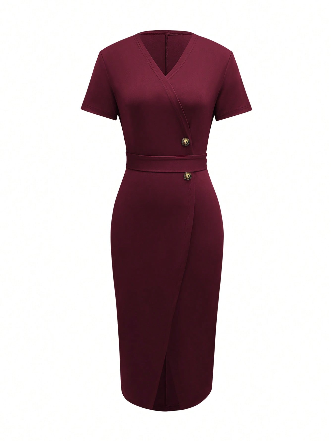 Women Burgundy Wrap Midi Dress - огляд і ціна Wrap Dress Work