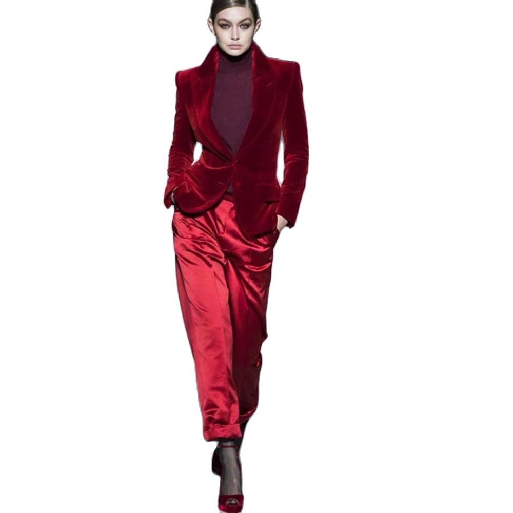Women Pant Suits Wine Red Velv - огляд і ціна Women'S Formal Wear Tuxedo