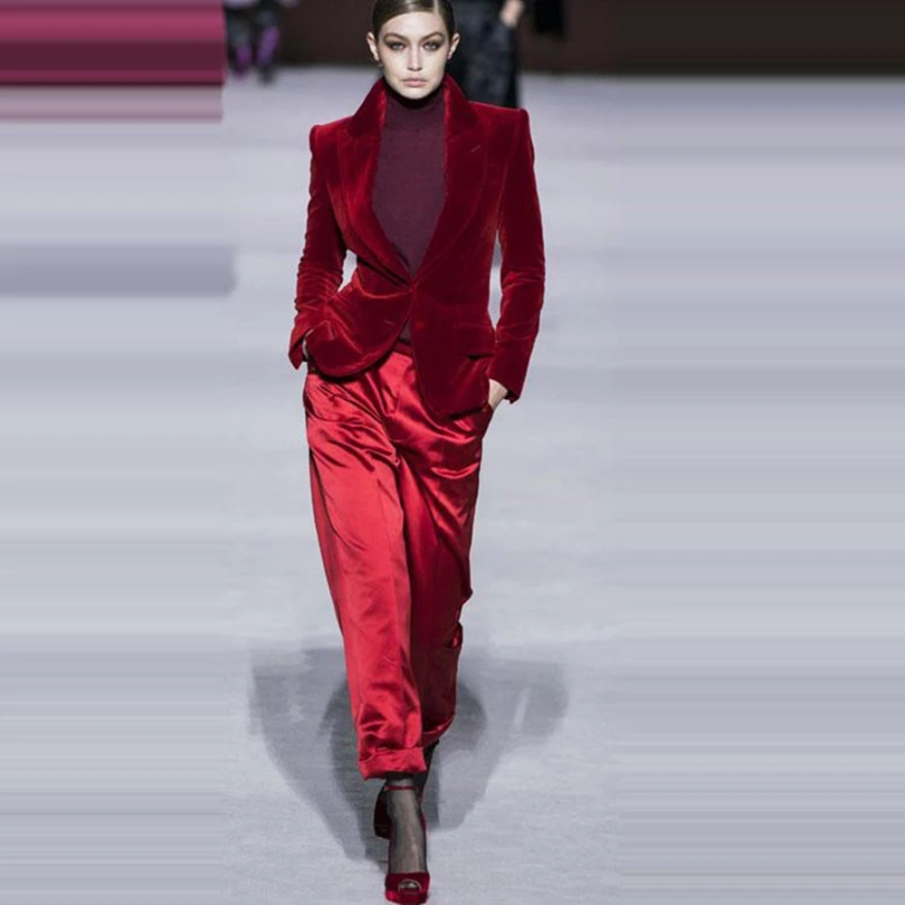 Women Pant Suits Wine Red Velv - огляд і ціна Women'S Formal Wear Tuxedo