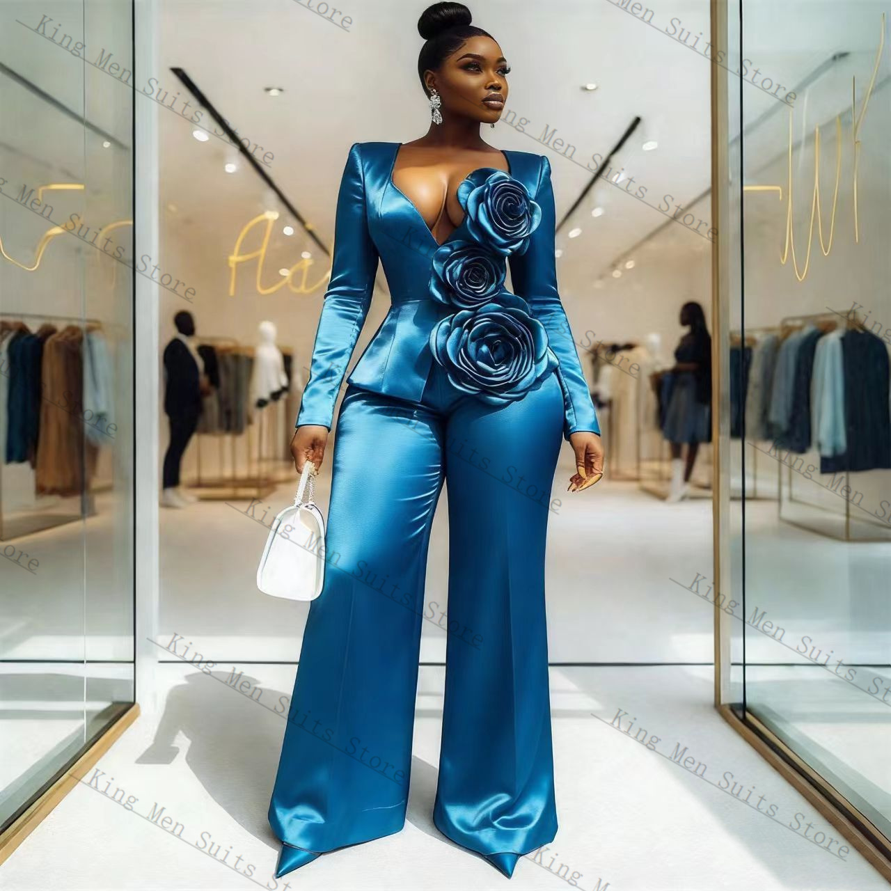 Blue Satin Women Suit Set 2 Pc - огляд і ціна Women'S Formal Wear Tuxedo