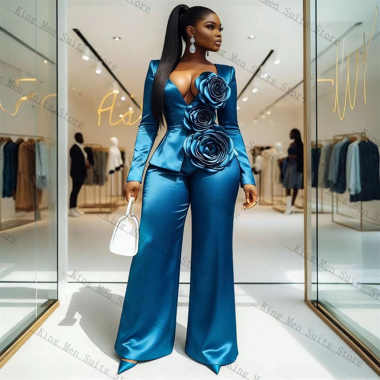 Blue Satin Women Suit Set 2 Pc - огляд і ціна Women'S Formal Wear Tuxedo